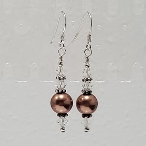 Sterling 925 Silver, Czech Glass Pearls, & Swarovski Crystal Earrings.  NWT